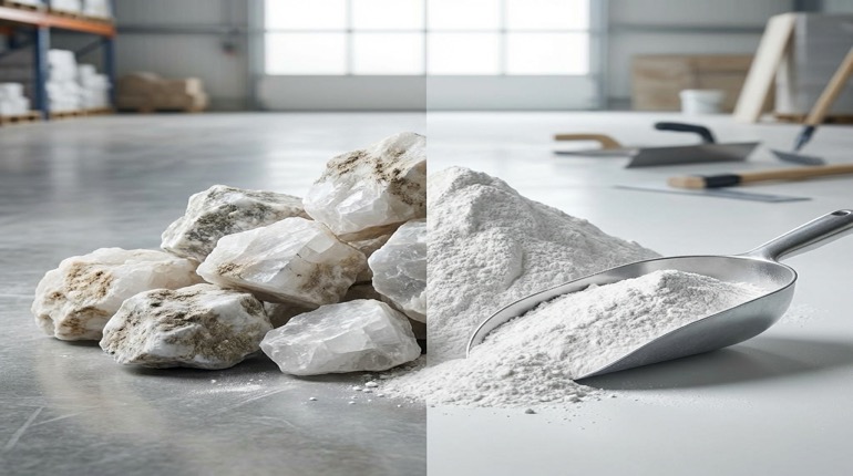 Raw gypsum lumps from quarry